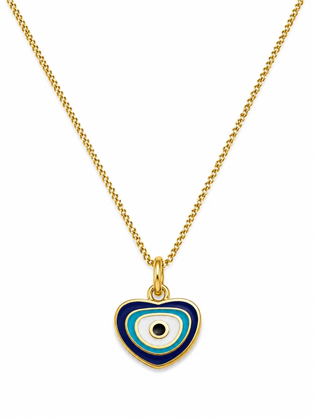 Gold-Tone Heart Pendant Necklace with Blue Evil Eye